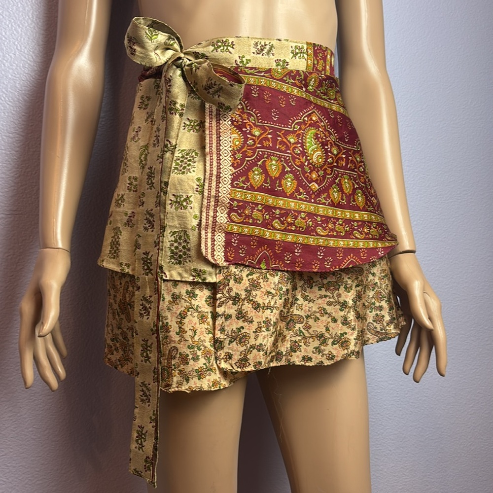 Festival Layered Silk Multicolor Wraparound Boho Skirt
